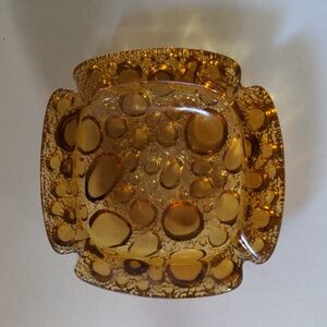 Libbey Amber Glass Bubble Ashtray Pebbled Vintage